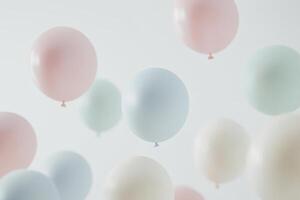 Pastel Colored Balloons Floating Against a Soft White Background photo