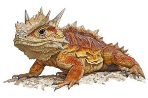 Detailed Illustration of a Horned Lizard with Intricate Patterns and Textures on a White Background photo