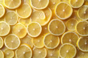 A close up of many slices of lemon arranged in a pattern photo