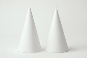 Minimalist White Cones on Neutral Background Highlighting Geometric Shapes photo
