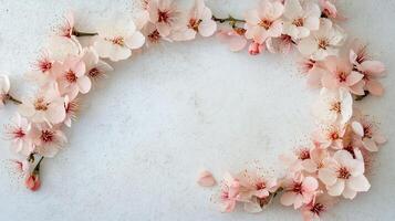 Beautiful Arrangement of Delicate Pink Cherry Blossoms on a Light Background photo
