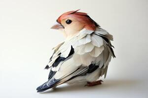 Vibrant Bird with Colorful Plumage Posing Against a Soft White Background in Studio Setting photo