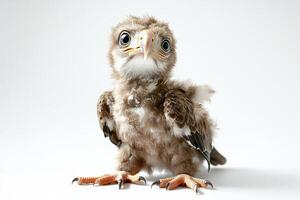 Adorable Fluffy Baby Bird with Big Eyes and Soft Feathers on a Clean White Background photo