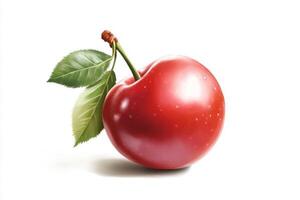 Fresh Red Apple with Green Leaves on White Background photo