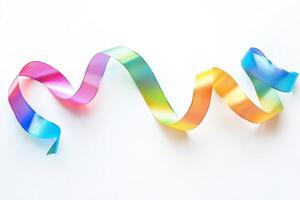 Colorful Rainbow Ribbon Twisting Gracefully on White Background photo