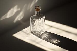 Elegant Glass Decanter with Sunlit Patterns Casting Shadows photo