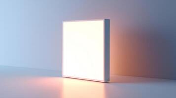 Minimalist Glowing Square Light Panel in Modern Interior with Soft Ambient Lighting photo