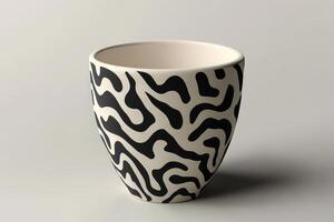 Modern Ceramic Pot with Black and White Abstract Pattern photo