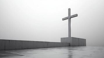 un gris Roca cruzar es en pie en frente de un pared foto