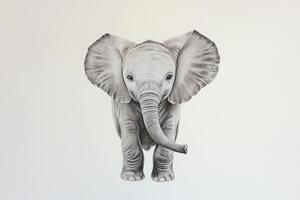 Adorable Baby Elephant Illustration with Detailed Sketch on White Background photo