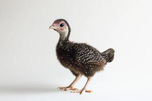 A baby chicken stands on a white background photo