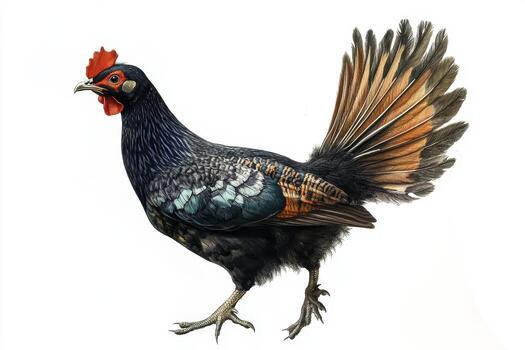 Stunning Portrait of a Colorful Rooster with Vibrant Plumage on a White Background photo