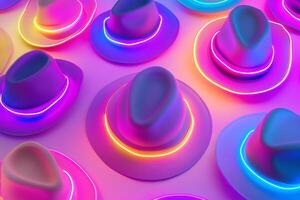 Vibrant Neon Hats Patterned Background with Glowing Colors photo