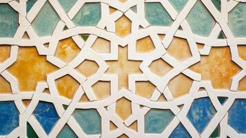 A blue and yellow tile with a white border photo