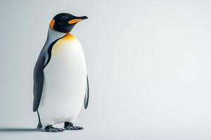 Majestic Emperor Penguin Standing Against a Minimalist Background in a Studio Setting photo