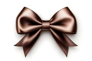 Elegant Brown Satin Bow with Glossy Finish on White Background for Gift Wrapping and Decoration photo