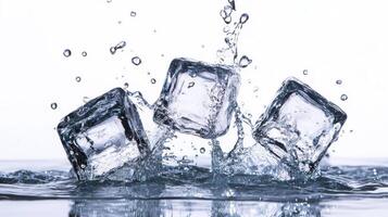 Three ice cubes are floating in a pool of water photo