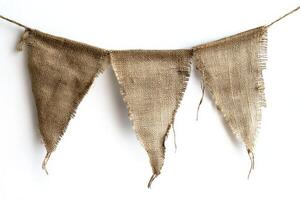 Rustic Burlap Pennant Banner on White Background photo