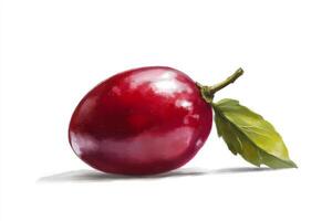 Fresh Red Plum with Green Leaf on White Background photo