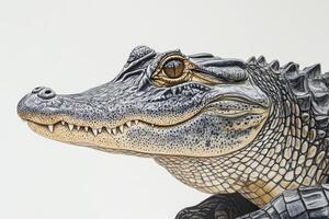 Highly detailed illustration of an alligator showcasing intricate textures and realistic features against a neutral backdrop. photo