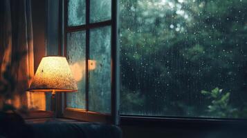 Compact powder overlaid with rain drenched windowpanes, creating a soft, serene vibe. photo