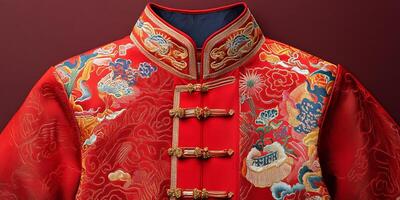 A red jacket with gold buttons and embroidered designs photo