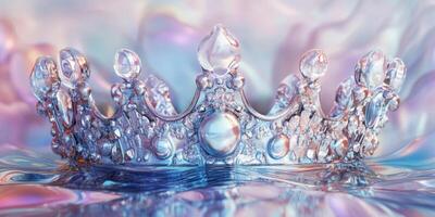 Sparkling Crown with Gems and Pearls on Colorful Abstract Background photo