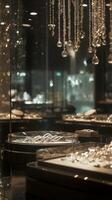 Elegant Display of Sparkling Jewelry in Modern Showroom Setting photo