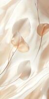 Soft white leaves float gracefully against a light fabric backdrop, creating a serene and minimalistic composition that evokes tranquility and natural beauty. photo