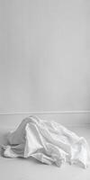 Minimalist Interior with Soft White Fabric on Floor in Brightly Lit Room photo