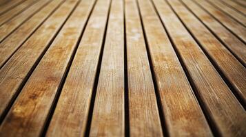 Detailed view of a wooden deck showcasing texture and symmetry in natural lighting. photo