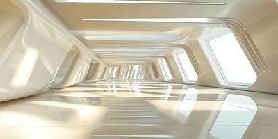 Modern Futuristic Interior Design with Bright Light and Sleek White Surfaces photo