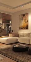 Cozy Modern Living Room with Elegant Decor and Comfortable Seating photo