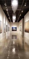 Elegant Gallery Space with Balanced Light and Art Displays photo