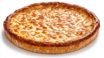 Golden Brown Cheese Tart on White Background with Crispy Crust photo