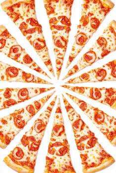 Slices of Classic Pepperoni Pizza Arranged in Circular Pattern photo