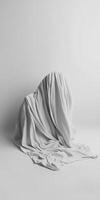 Minimalist White Fabric Drape on Neutral Background Creating Abstract and Elegant Visual Composition photo
