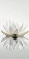 Elegant White Lotus Flower Reflecting on Calm Water Surface in Minimalist Setting photo