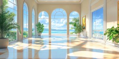 Bright and Airy Coastal Room with Large Windows and Inviting Ocean View photo