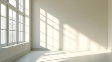 A room with a white wall and a window photo