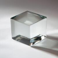 Minimalist Clear Glass Cube with Soft Shadow on Smooth Surface photo