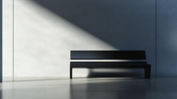 Sleek Modern Bench in Minimalist Art Gallery with Dramatic Lighting photo