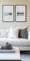 A white couch with pillows on it photo