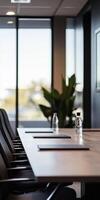 A conference room with a table photo
