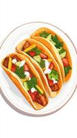 Fresh Tacos with Vegetables and Meat on a White Plate photo