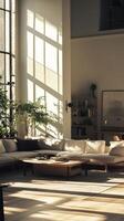 Cozy Modern Living Room with Large Windows and Natural Light photo