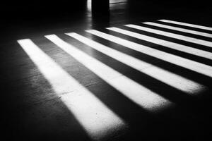 Dramatic Black and White Shadows Cast on a Concrete Floor in a Minimalist Interior Setting photo
