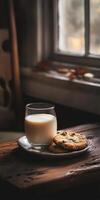 Cozy Scene with Cookies and Milk by Window in Soft Light photo