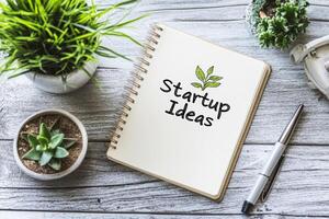 Simple Notebook with Startup Ideas in Green Leaf Design photo