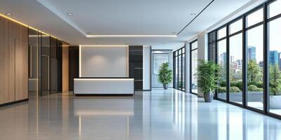 Bright Modern Gallery Hall with Empty Walls and Large Windows photo